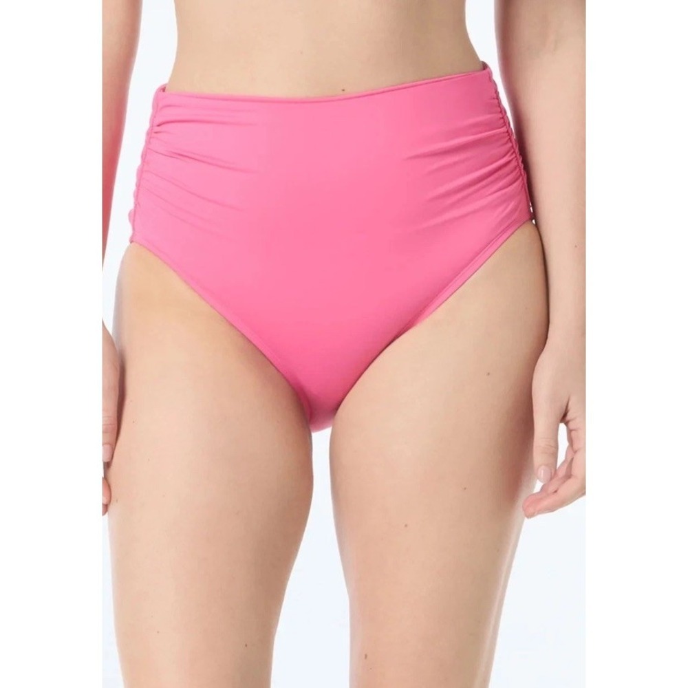 Coco Reef Pink Solid Ruched High-Waisted Bikini Bottom Women's Regular L